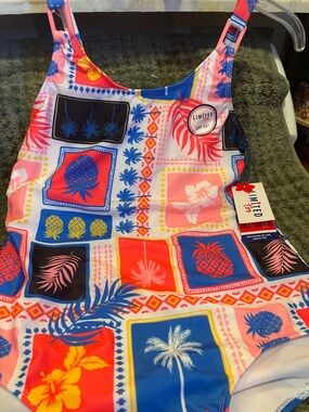 Limited Too Tropical Patchwork Swimsuit - Pink, Blue, Coral